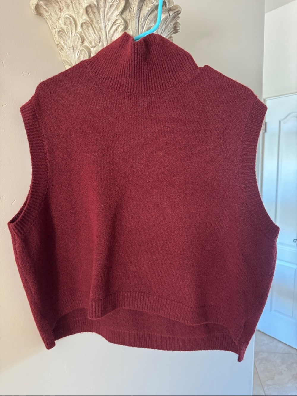 Sleeveless Mock Neck Sweater Vest - Burgundy